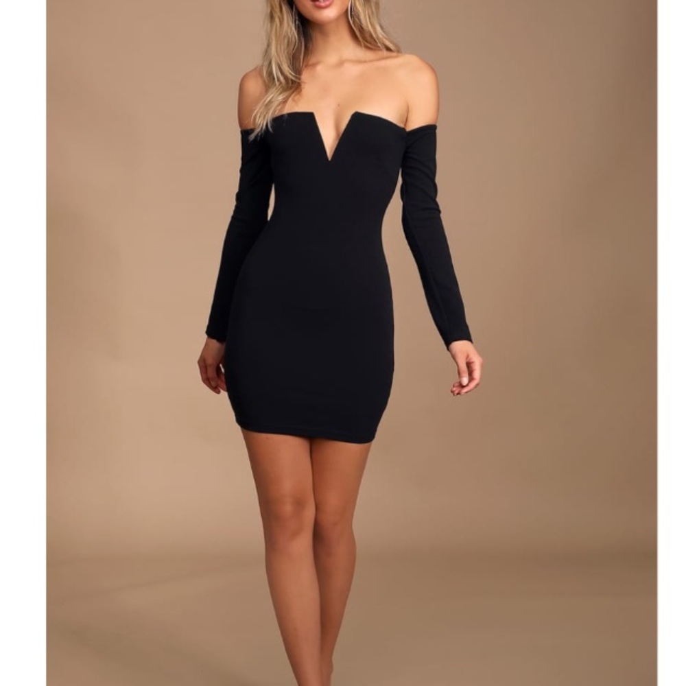 LULUS Over the Swoon Black Off Shoulder Dress
